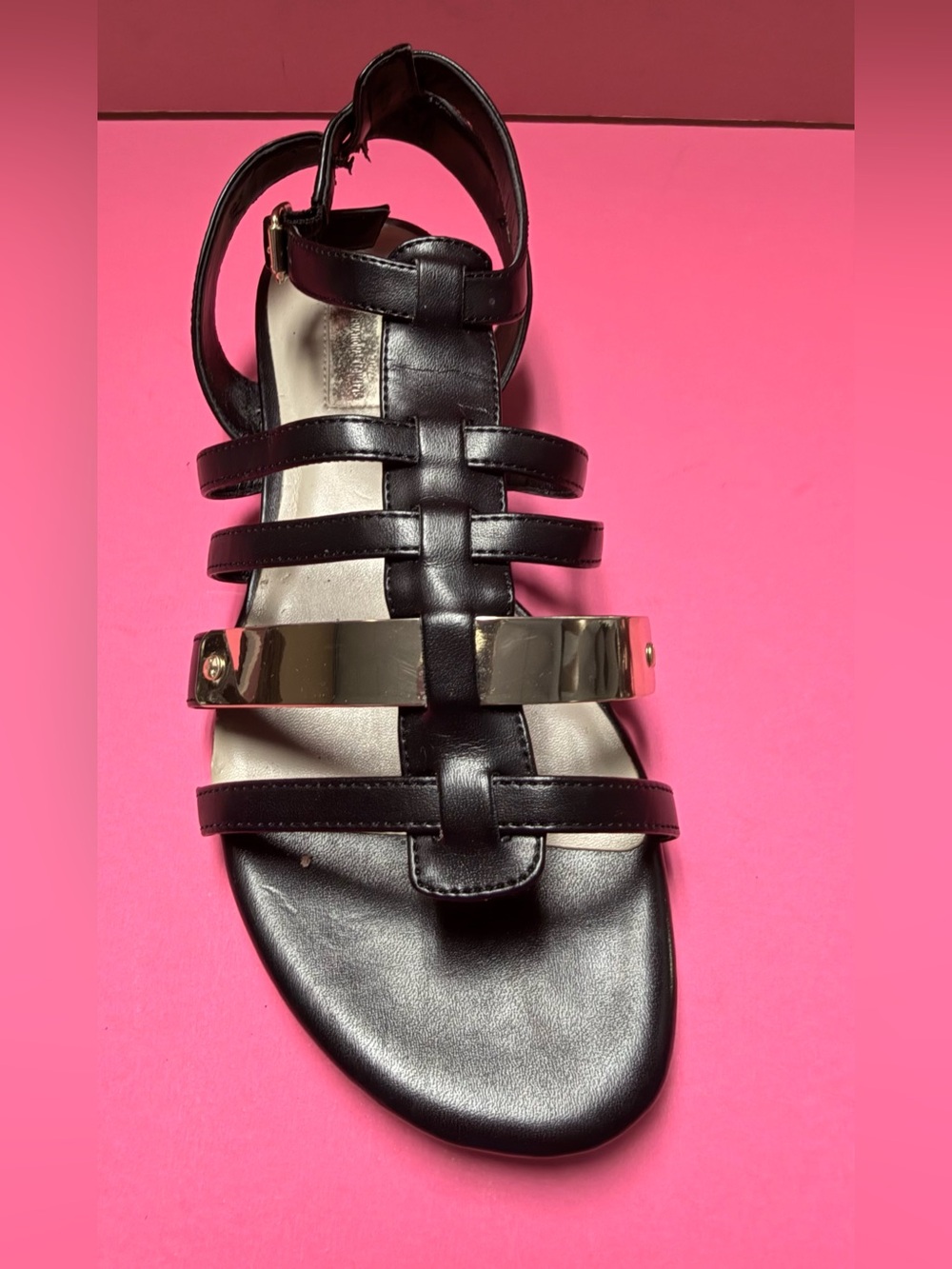 INC International Concepts Black Gladiator Sandal with Gold Accent